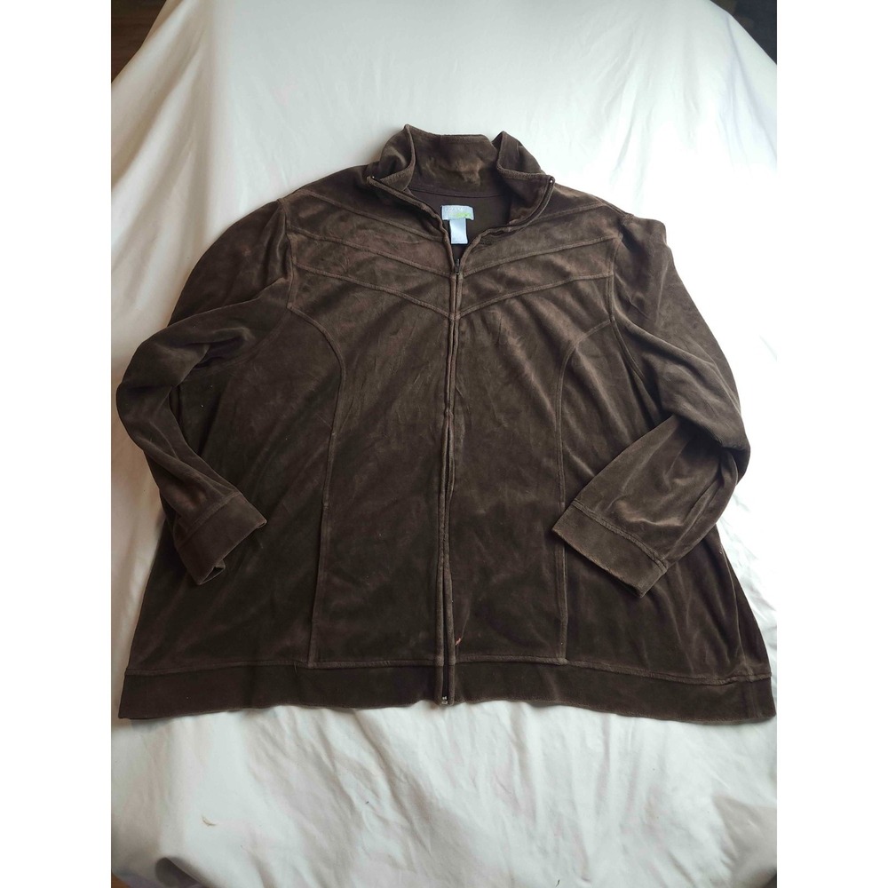 Liz & Me Sport Track Jacket Womens 4X Brown Velour Full Zip Hygge Autumn Y2K